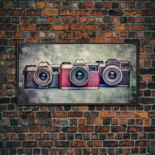 Carregar imagem no visualizador da galeria, Film Camera Wall Decor, Retro Camera Wall Art, Red Camera, Photography Art, Panoramic Wall Decor, Canvas Print, Wall Art, Framed Canvas Art