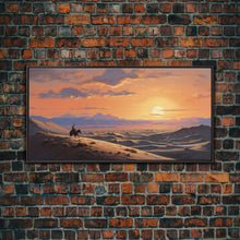 Load image into Gallery viewer, Desert Wall Art, Sunset Wall Print, Cowboy, Horse Art, Panoramic Art, Wall Art, Canvas Art, Landscape Art, Western Wall Decor, Gift For Men
