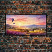 Load image into Gallery viewer, Beautiful Fields of Lavender, Framed Canvas Print, Wall Art, Boho Wall Decor, Sunset Painting, French Countryside, Farmhouse Art