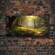 Cargar imagen en el visor de la galería, Forest Wall Art, Trees Art Print, Enchanted Forest, Panoramic Art, Wall Art, Canvas Art, Landscape Art Print, Game Room Décor, Cozy Gift