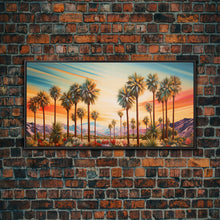 Load image into Gallery viewer, Desert Landscape, Palm Tree Wall Art, Sunset Wall Print, Panoramic Art, Wall Art, Canvas Art, Landscape Art, Thank You Gift, Home Décor