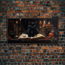 Load image into Gallery viewer, The Witch's Familiar, Black Cat Art, Witch Print, Framed Canvas or Poster, Victorian Oil Painting, Dark Academia, Witchcraft Decor