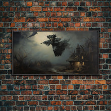 Cargar imagen en el visor de la galería, Cool Witch Art, The Flying Witch, Framed Canvas Print, Halloween Wall Art, Horror Prints, Halloween Decoration, Witch Print, Witchy Art
