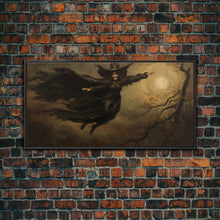 Cargar imagen en el visor de la galería, Cool Witch Art, The Flying Witch, Framed Canvas Print, Halloween Wall Art, Horror Prints, Halloween Decoration, Witch Print, Halloween Witch