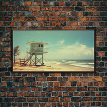 Load image into Gallery viewer, Beach Lifeguard Hut, Framed Canvas Print, Liminal Art, Framed Wall Decor, Beach Lifeguard Photography, Surf Art, Surf Print, Nautical Decor