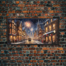 Cargar imagen en el visor de la galería, Christmas / New Years Fireworks - Framed Canvas Print - Christmas Wall Art - Christmas Oil Painting - Holiday Decor - Seasonal Art