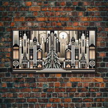 Load image into Gallery viewer, Art Deco Pattern Christmas Village - Framed Canvas Print - Retro Xmas Art - Christmas Decor - Christmas Wall Art - Christmas Art