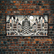 Load image into Gallery viewer, Art Deco Pattern Christmas Village - Framed Canvas Print - Retro Xmas Art - Christmas Decor - Christmas Wall Art - Christmas Art - Art Deco