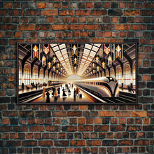 Load image into Gallery viewer, Art Deco Train Station - Retro Decor - Framed Canvas Print - Subway Art - Art Deco Pattern - Unique Retro Wall Art - Gift For Him