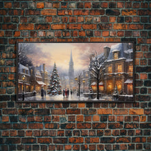 Cargar imagen en el visor de la galería, Christmas Village Winter Wonderland Canvas Print, Framed Wall Art, Christmas Decor, Retro Christmas Oil Painting, Christmas Art