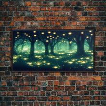 Cargar imagen en el visor de la galería, Fireflies At Night In A Fantasy Forest, Framed Ready To Hang Canvas Print, beautiful wall art, guest room decor