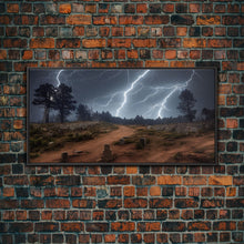 Carregar imagem no visualizador da galeria, Gloomy Haunted Graveyard At Night, Lightning Storm, Halloween Cemetery Art, ready to hang canvas print wall art