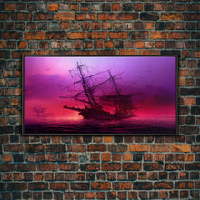Load image into Gallery viewer, Outrun Style Ghost Ship, Abandoned Pirate Ship, ready to hang canvas print, framed art, cool unique wall decor