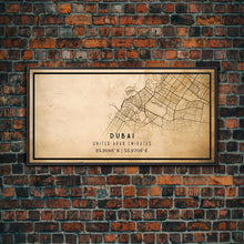 Load image into Gallery viewer, Dubai UAE map print poster or framed canvas, Dubai map print poster canvas, Dubai city map print poster canvas, Vintage Travel Art