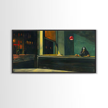 Load image into Gallery viewer, Demon Having a Cheeseburger in a Diner, Funny / Liminal Halloween Art, Framed Canvas Print