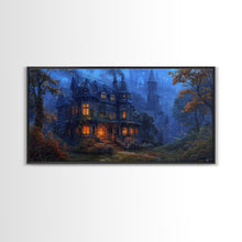 Load image into Gallery viewer, Dark Academia Victorian Mansion Framed Canvas Print, Victorian Oil Painting, Spooky Vibes Halloween Wall Art