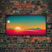 Load image into Gallery viewer, Art Deco Wall Decor, Wall Art, Framed Canvas Print, Retro Style Sunset Art, Scifi Wall Decor, 2 Suns