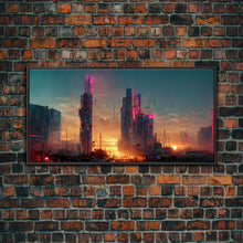 Carregar imagem no visualizador da galeria, Cyberpunk Cityscape Dystopian City Futuristic Sunset Fine Art Print, Wall Art Print, Wall Décor, Wall Poster