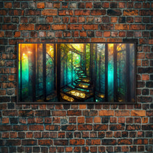 Cargar imagen en el visor de la galería, Fantasy wall art, canvas print, magical forest, fantasy landscape art, ready to hang wall art, bioluminescent glowing fantasy wall decor