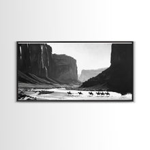 Carregar imagem no visualizador da galeria, Framed Canvas Print of Cowboys Riding through Canyon, Western Wall Art for Living Room or Bedroom, Unique Home Decor