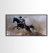 Carregar imagem no visualizador da galeria, Action-Packed Rodeo Scene with Bucking Horse, Beautiful Framed Canvas Print, Western Living Room Art, Rustic Bedroom Decor, Wall Art