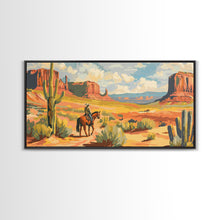 Load image into Gallery viewer, Cowboy in Desert Valley, Framed Canvas Print for Rustic Living Room Decor, Western Art for Home and Bedroom Decoration