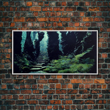 Cargar imagen en el visor de la galería, Fantasy Forest with Temple Steps, Wall Decor, Ready To Hang Framed Canvas Print, Oversize Wall Art