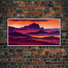 Load image into Gallery viewer, Arizona Desert Landscape at Sunset, Vaporwave Style Landscape, Cool Office Art, Ready To Hang Framed Canvas Print, Oversize Wall Art