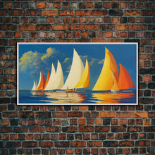 Load image into Gallery viewer, Art Deco Sailboats, Sailing Art, Sailing on the open sea, Wall Decor, Ready To Hang Framed Canvas Print, Oversize Wall Art