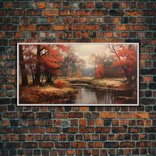 Carregar imagem no visualizador da galeria, Fall Decor Framed Canvas Print | Trees With Falling Leaves | Fall Wedding Decor | Fall Home Decor | Fall Wall Decor | Rustic Fall Decor