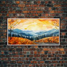 Load image into Gallery viewer, Beautiful Fall Decor Centerpiece Framed Canvas Print, Autumn Decor, Fall Wall Art, Above Mantle Wall Art, Stained Glass Style