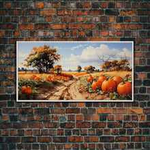 Cargar imagen en el visor de la galería, Fall Wall Art, Pumpkin Decor, Nature Wall Art, Canvas Print, Wall Hanging, Panoramic Art, Farmhouse Art, Country Home Decor, Kitchen Prints