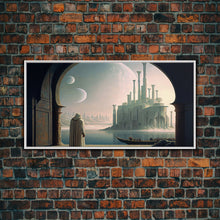 Load image into Gallery viewer, Two Moon Alien World, Dune Inspired Art, Framed Canvas Print, Scifi Art