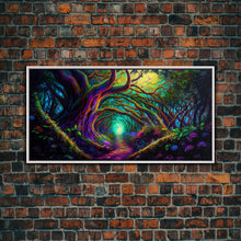 Cargar imagen en el visor de la galería, Fantasy wall art, canvas print, magical forest, fantasy landscape art, ready to hang wall art, magical glowing forest fantasy art