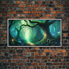 Load image into Gallery viewer, Beautiful magical fairy forest, Framed canvas print, Fantasy forest wall art Enchanted forest, Fantasy Home Decor