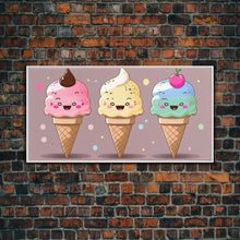 Load image into Gallery viewer, Ice Cream Wall Art, Framed Canvas Print, Cute Kawaii Art, Anime Style Wall Art, Ice Cream Parlor Art, Ice Cream Shop