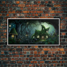 Carregar imagem no visualizador da galeria, Gnome City, Wall Art, Fantasy Canvas Print, Framed Art, Tiny Gnome Houses On The Forest Floor