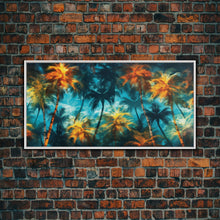 Carregar imagem no visualizador da galeria, Abstract Tropical Wall Art, Palm Trees Wall Decor, Blue Abstract Art, Panoramic Wall Decor, Canvas Print, Wall Art, Framed Canvas Art