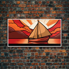 Carregar imagem no visualizador da galeria, Abstract Seascape Wall Art, Stained Glass Wall Decor, Sailboat Wall Art, Panoramic Wall Decor, Canvas Print, Wall Art, Framed Canvas Art