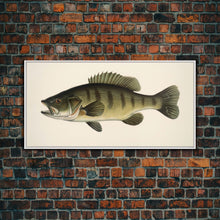Carregar imagem no visualizador da galeria, Bass Fish Wall Decor, Animal Wall Art, Nature Wall Art, Minimalist Art, Panoramic Wall Decor, Canvas Print, Wall Art, Framed Canvas Art