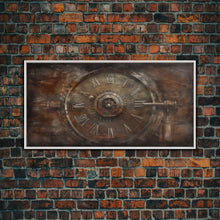 Load image into Gallery viewer, Clock Wall Decor, Steampunk Wall Art, Brown Grunge Wall Art, Panoramic Wall Decor, Canvas Print, Wall Art, Framed Canvas Art