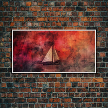 Carregar imagem no visualizador da galeria, Abstract Sailboat Wall Decor, Ocean Wall Art, Boat Wall Art, Red Wall Decor, Panoramic Wall Decor, Canvas Print, Wall Art, Framed Canvas Art