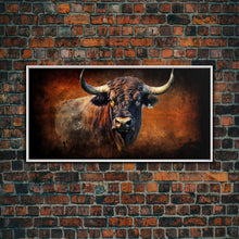 Carregar imagem no visualizador da galeria, Bull Wall Decor, Animal Wall Art, Western Wall Art, Nature Wall Decor, Panoramic Wall Decor, Canvas Print, Wall Art, Framed Canvas Art