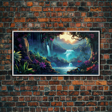 Carregar imagem no visualizador da galeria, Fantasy Forest Wall Art, Waterfalls, Forest Wall Art, Trees Wall Print, Panoramic Art, Wall Art, Canvas Art, Landscape Art, Gaming Wall Art
