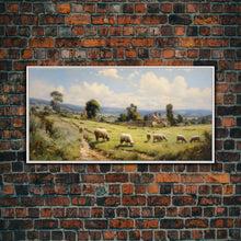Load image into Gallery viewer, Countryside Painting, Sheep Wall Art, Farm Animals, Farm Art, Panoramic Art, Wall Art, Canvas Art, Landscape Art, Farmhouse Wall Art