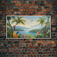 Load image into Gallery viewer, Animal Wall Art, Bird Art Print, Wall Hanging, Parrot Painting, Tropical Wall Art, Panoramic Art, Wall Art, Canvas Art, Landscape Art