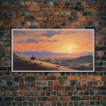 Load image into Gallery viewer, Desert Wall Art, Sunset Wall Print, Cowboy, Horse Art, Panoramic Art, Wall Art, Canvas Art, Landscape Art, Western Wall Decor, Gift For Men