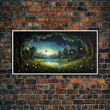 Load image into Gallery viewer, Enchanted Forest, Wildflower Meadow, Butterfly Art, Panoramic Art, Wall Art, Canvas Art, Landscape Art, Landscape Print, Nursery Wall Art