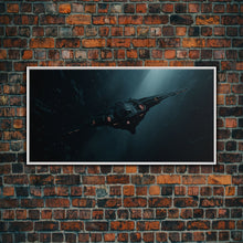 Cargar imagen en el visor de la galería, Cool Scifi Wall Art, Scifi Art, Framed Canvas Print, The Space Cruiser, Gull Wing Space Ship, Unique Art, Alien Wall Art