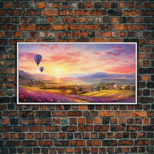 Load image into Gallery viewer, Beautiful Fields of Lavender, Framed Canvas Print, Wall Art, Boho Wall Decor, Sunset Painting, French Countryside, Farmhouse Art